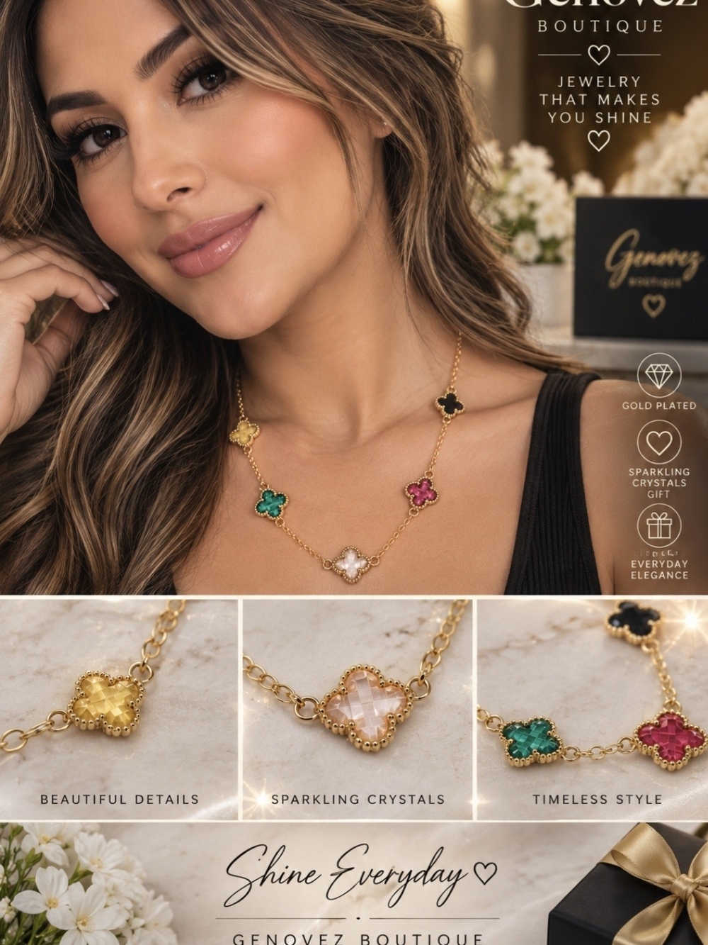 Gold Plated Multicolor Clover Necklace